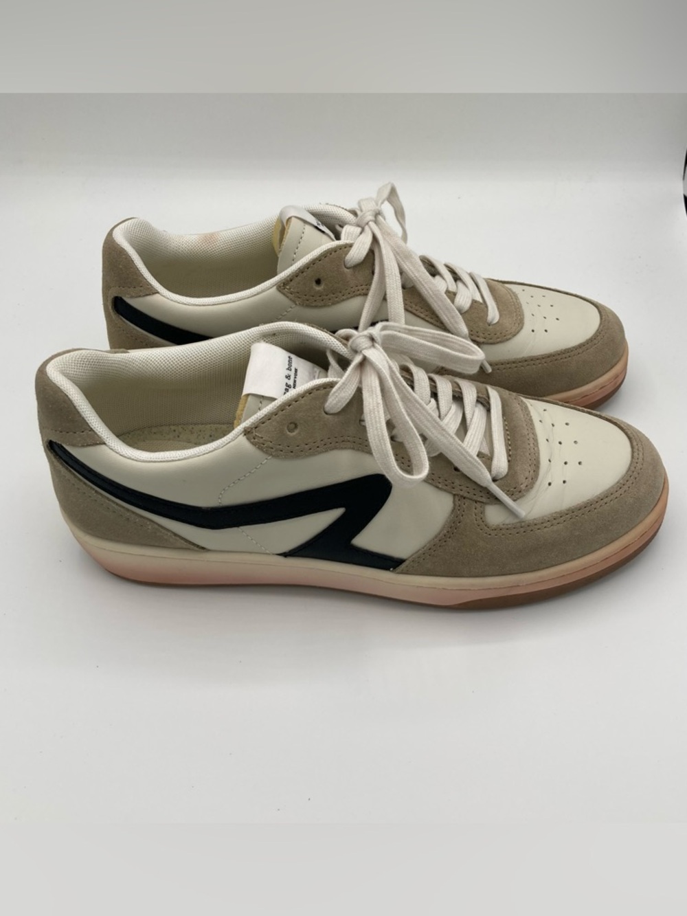 Rag & Bone Retro Court Sneakers Cream Tan Leather Suede Low Top Size 39 8-8.5
